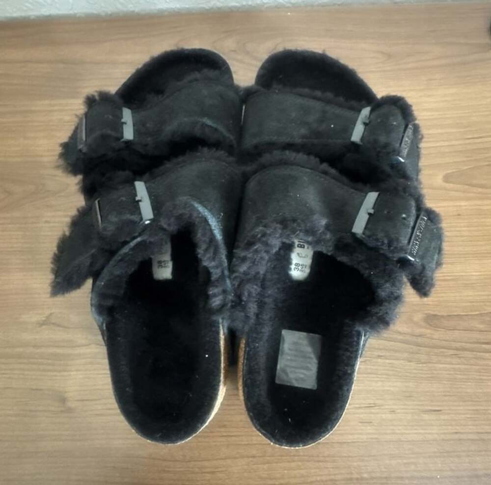Birkenstock Arizona Shearling Suede Black Sandals